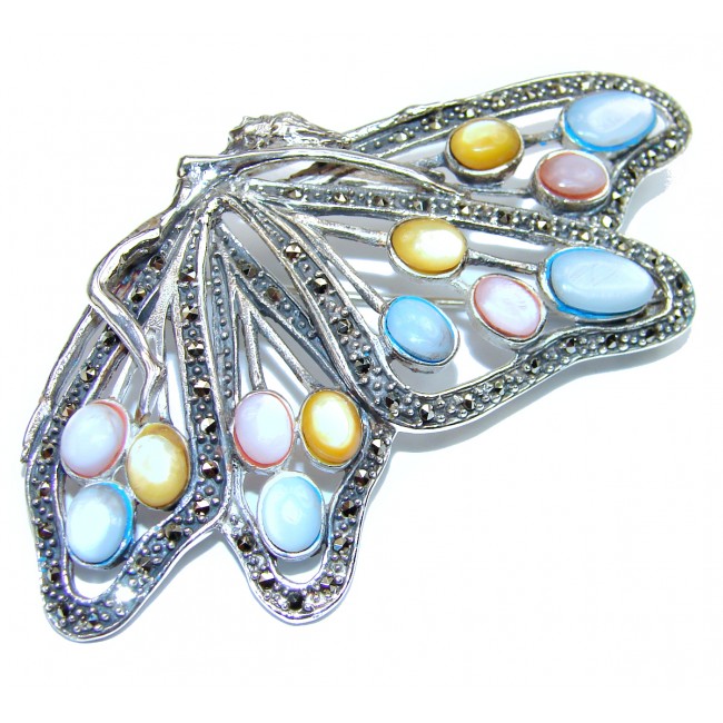 Spectacular Big Butterfly Natural Blister Pearl .925 Sterling Silver handmade Brooch