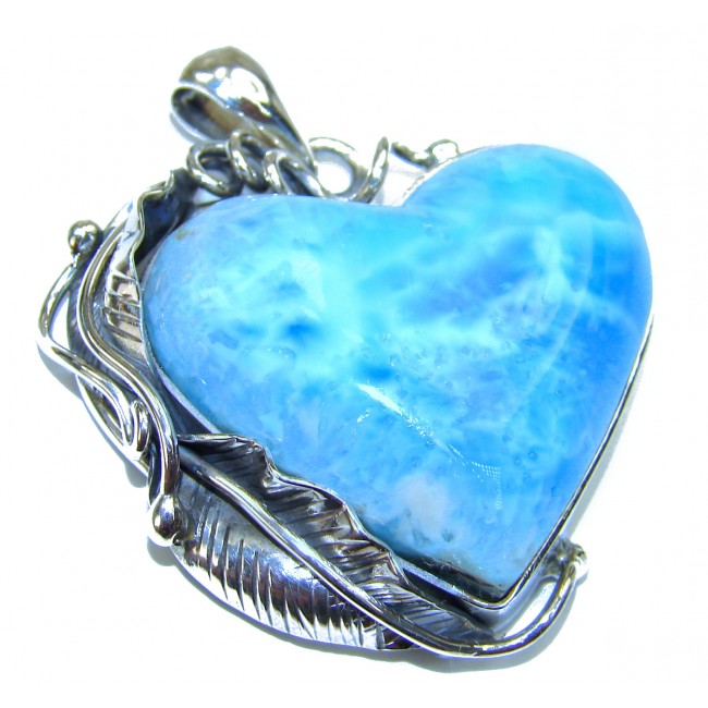 Huge Angel's Heart amazing quality Larimar .925 Sterling Silver handmade pendant