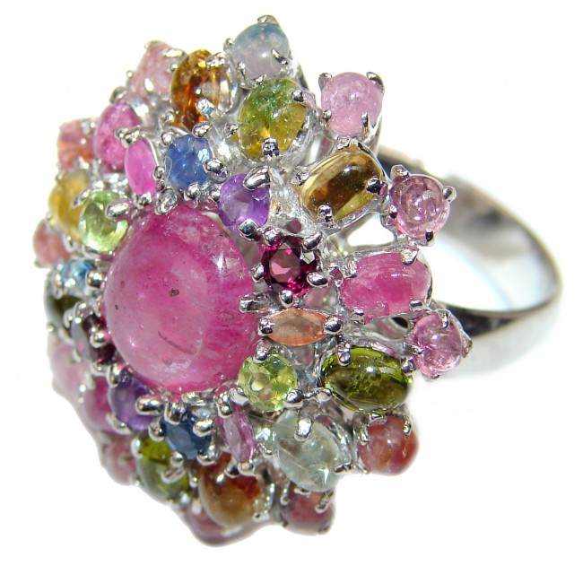 Royal quality unique Ruby Tourmaline .925 Sterling Silver handcrafted Ring size 8