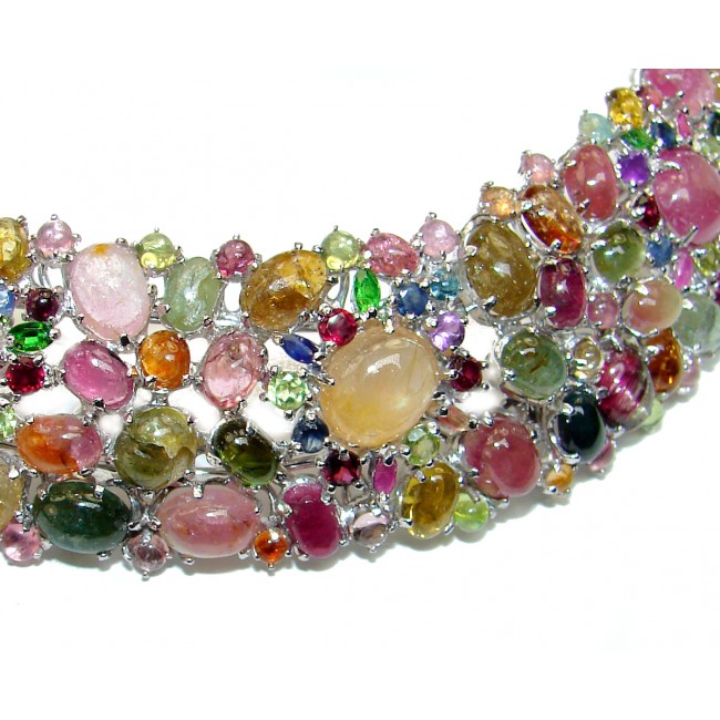 Authentic Kashmir Ruby Watermelon Tourmaline .925 Sterling Silver handcrafted necklace