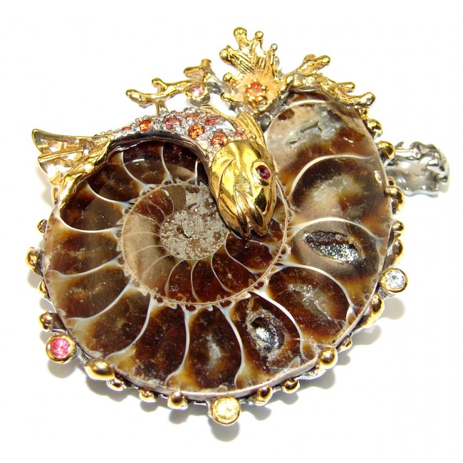 Golden Fish Ammonite 18K Gold over .925 Sterling Silver handcrafted pendant