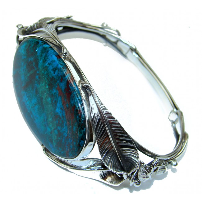 LARGE Genuine parrot's wing Chrysocolla .925 Sterling Silver handmade Bracelet