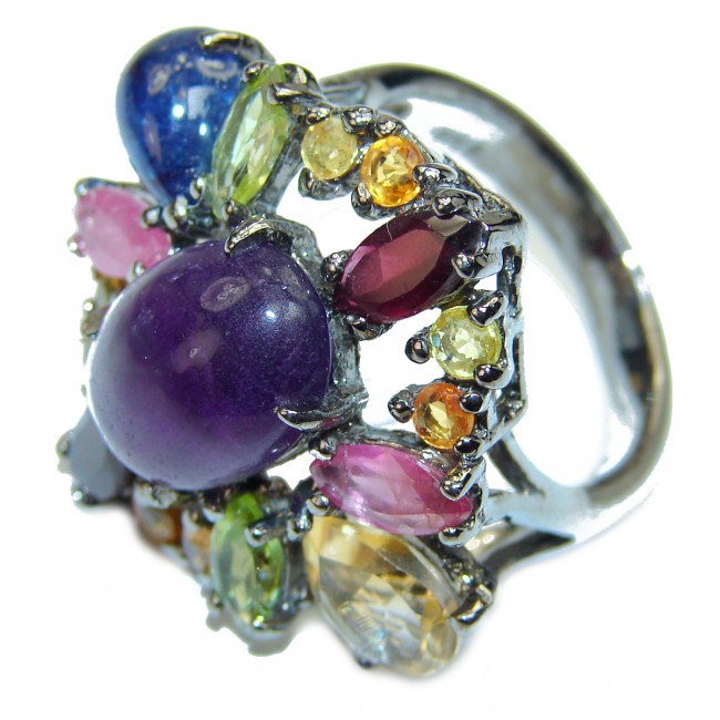 Authentic African Treaury Amethyst black rhodium over .925 Sterling Silver Ring size 9