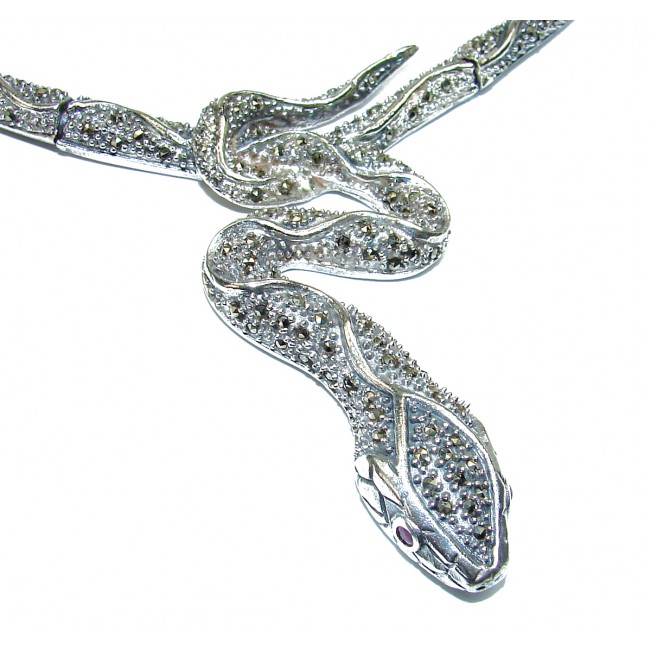 Large Snake genuine Ruby Marcasite .925 Sterling Silver necklace