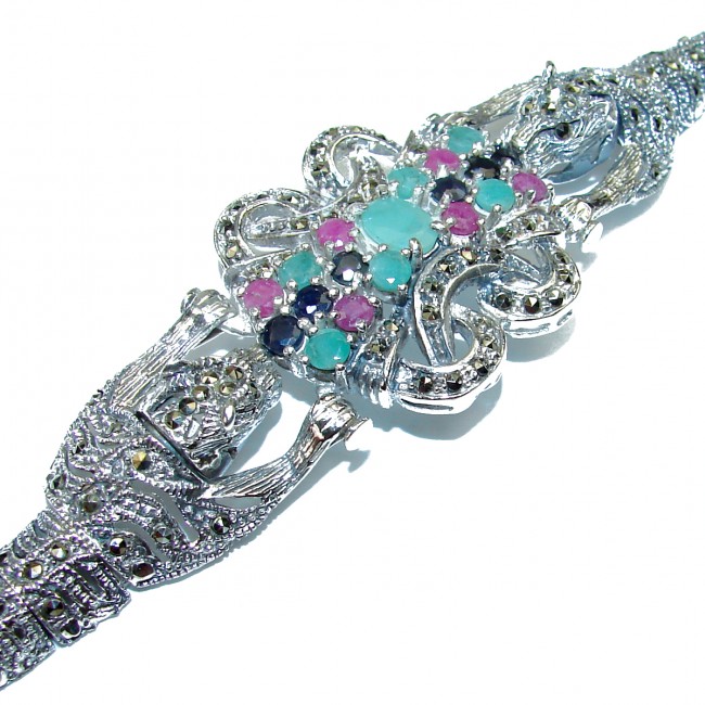 Precious Panthere Ruby Marcasite .925 Sterling Silver Bracelet