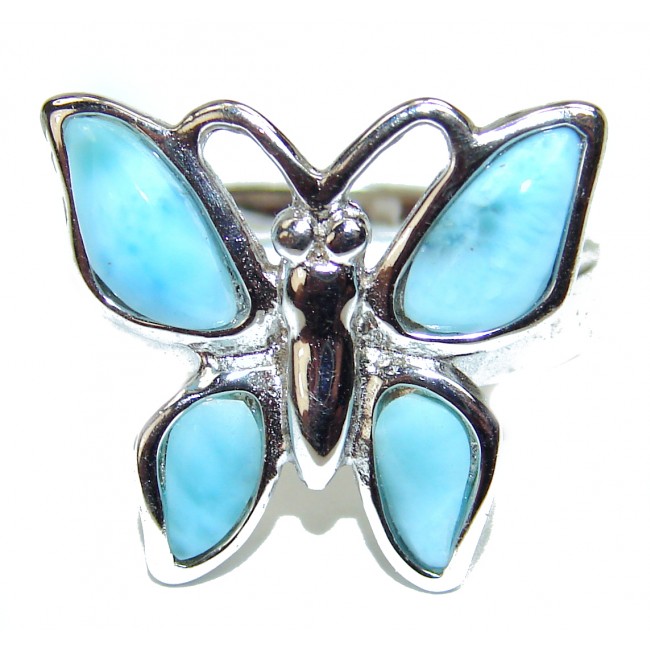 Summer Buttefly Natural inlay Larimar .925 Sterling Silver handcrafted Ring s. 7