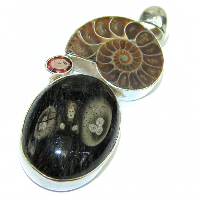 Ammonite Tourmalinated Quartz .925 Sterling Silver handcrafted pendant