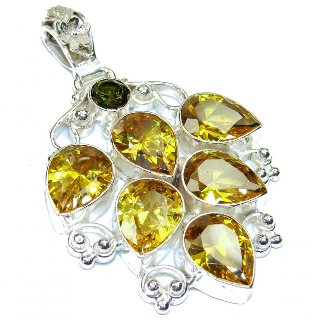 Yellow Cubic Zirconia .925 Sterling Silver LARGE Pendant
