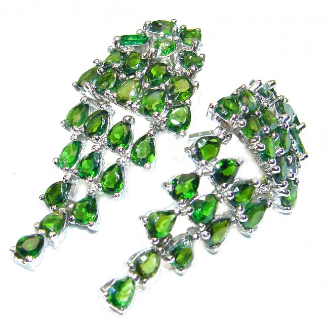 Classy Baroque Style Chrome Diopside .925 Sterling Silver handmade earrings