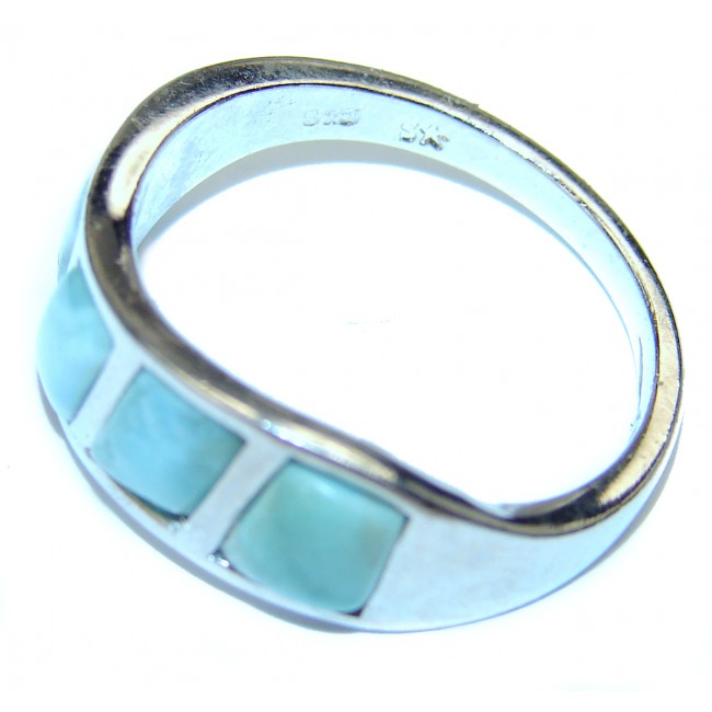 Natural inlay Larimar .925 Sterling Silver handcrafted Ring s. 8