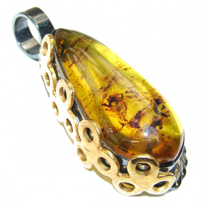 Real Beauty Natural Baltic Amber 2 tones .925 Sterling Silver handmade Pendant