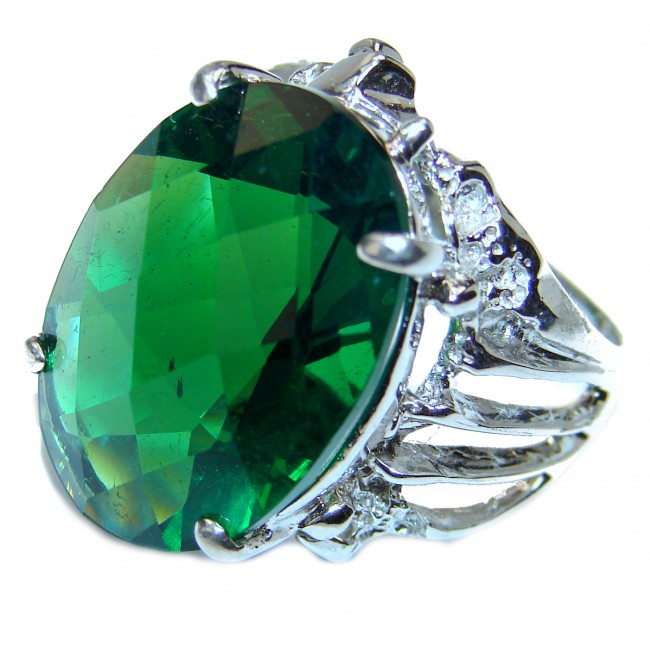Genuine 77.5ctw Green volcanic Helenite .925 Sterling Silver HUGE ring s. 8