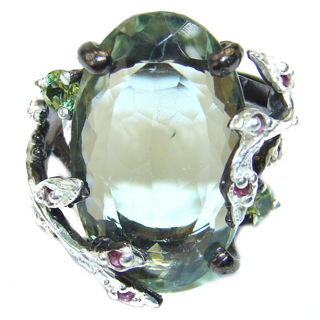 Best quality Green Amethyst black Rhodium over .925 Sterling Silver handcrafted Ring Size 8