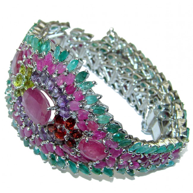 Luxury Authentic Ruby Emerald .925 Sterling Silver handmade Bracelet