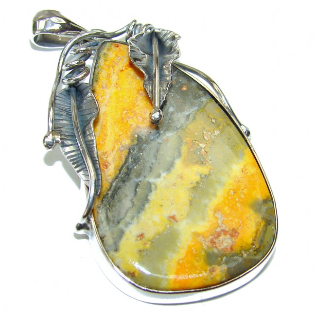 Huge Authentic Volcanic Bubble Bee Jasper oxidized .925 Sterling Silver handmade Pendant