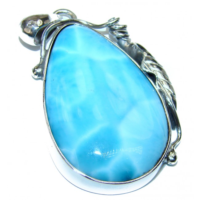 Great quality Larimar from Dominican Republic .925 Sterling Silver handmade Huge pendant