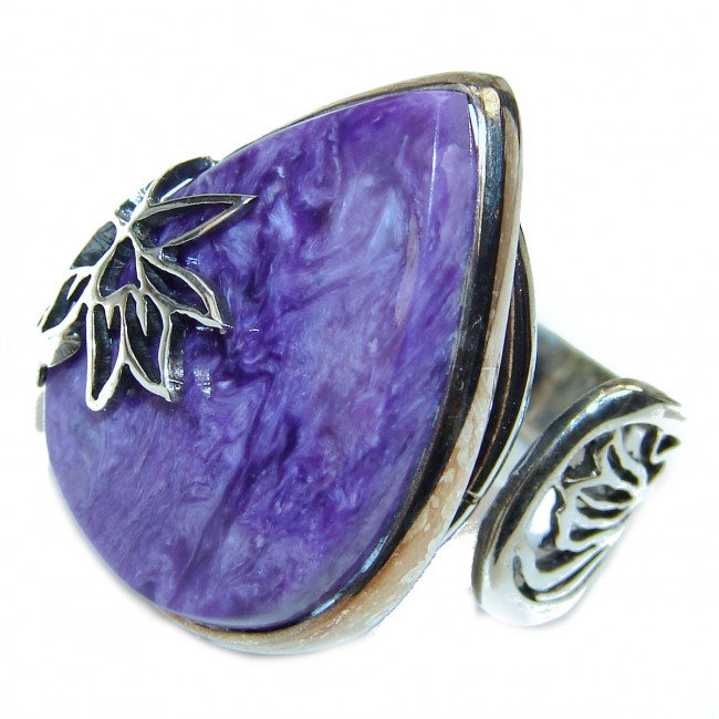 Natural Siberian Charoite .925 Sterling Silver handcrafted ring size 7 adjustable