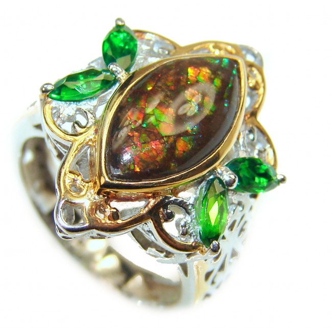 Pure Energy Genuine Canadian Ammolite 14K Gold over .925 Sterling Silver handmade ring size 6 1/4