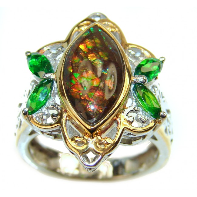 Pure Energy Genuine Canadian Ammolite 14K Gold over .925 Sterling Silver handmade ring size 6 1/4