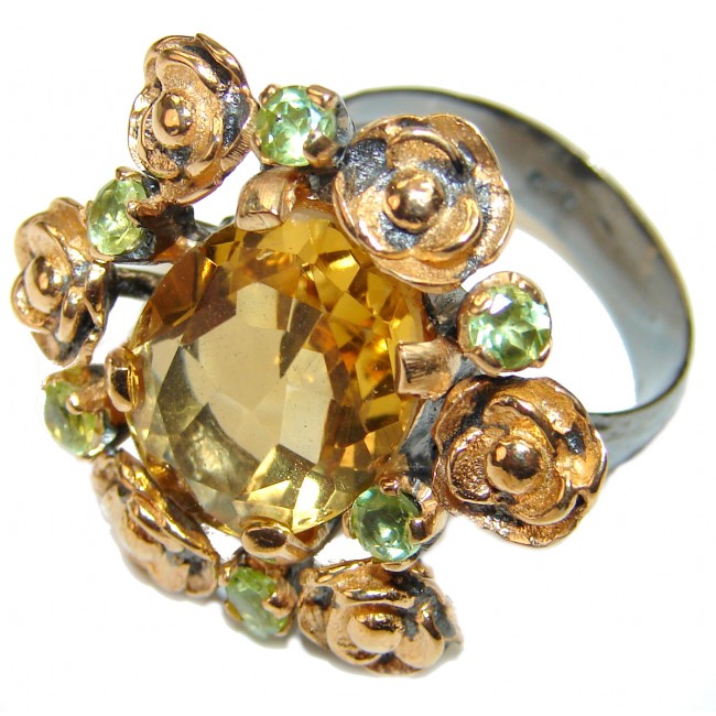 Cocktail Style Natural Citrine .925 Sterling Silver handcrafted Ring s. 7 adjustable