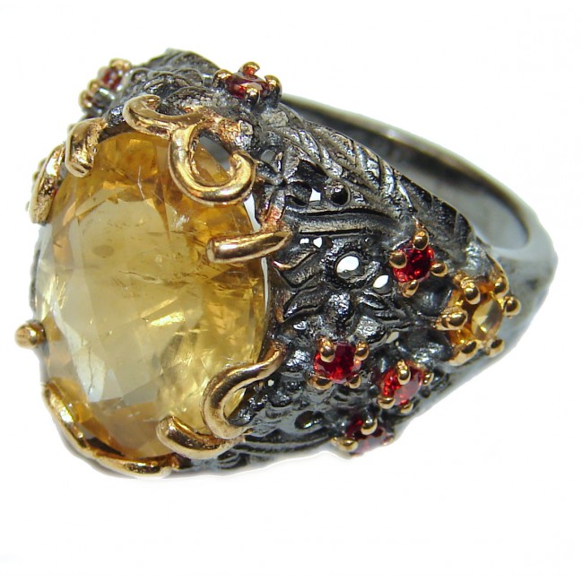Cocktail Style Natural Citrine .925 Sterling Silver handcrafted Ring s. 6 1/4