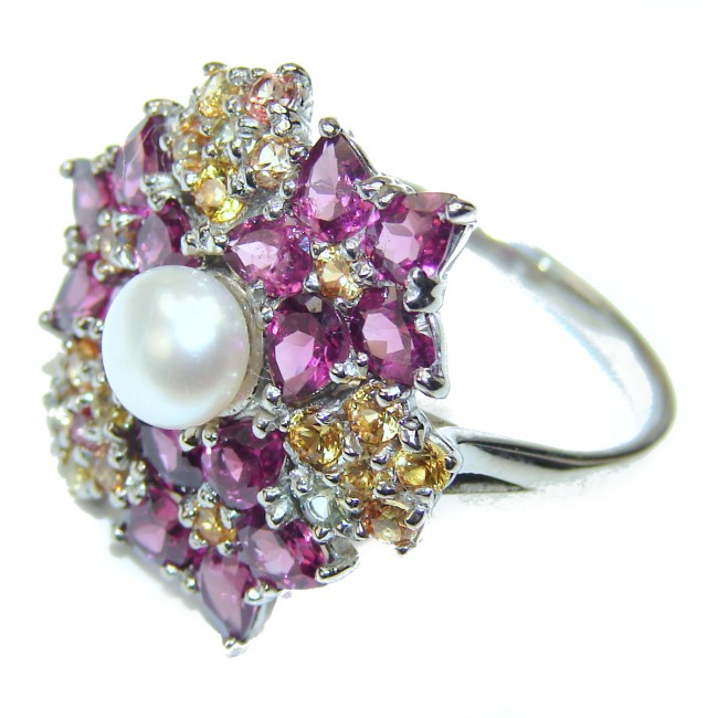 Stylish Pearl .925 Sterling Silver handmade ring size 8
