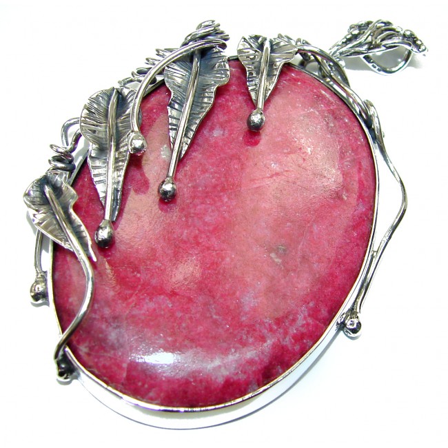 Huge Vintage Design Pink Rhodonite .925 Sterling Silver handmade Pendant