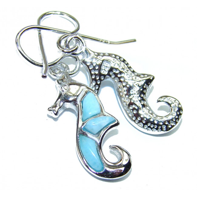Beach time Blue inlay Larimar .925 Sterling Silver handmade earrings