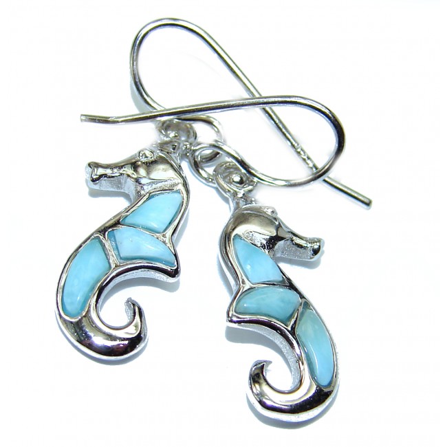 Beach time Blue inlay Larimar .925 Sterling Silver handmade earrings