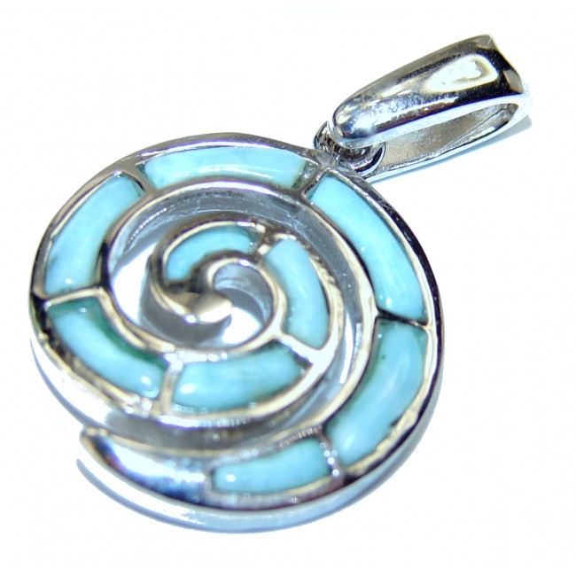 Great quality inlay Larimar from Dominican Republic .925 Sterling Silver handmade Huge pendant