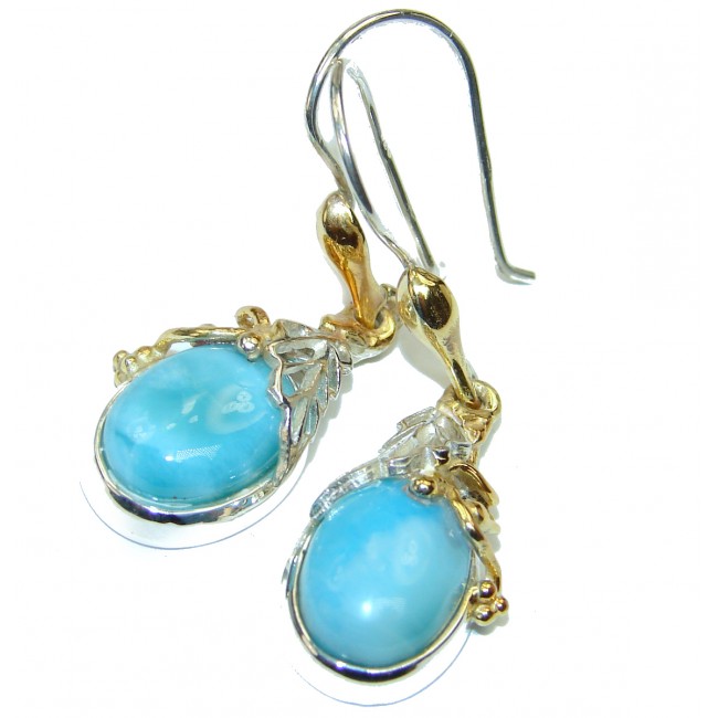Blue Larimar 2 tones .925 Sterling Silver handmade earrings