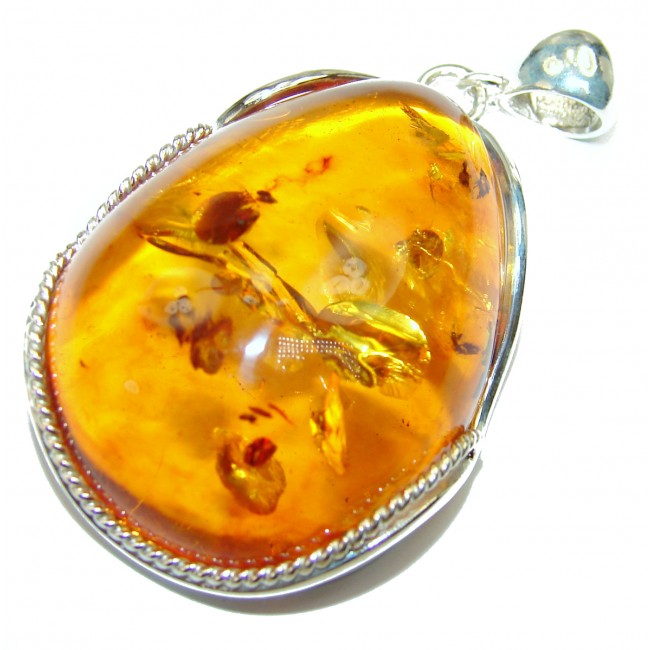 Incredible Beauty Natural Baltic Amber .925 Sterling Silver handmade Pendant