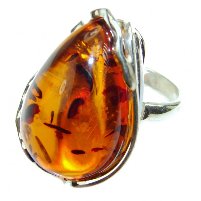 Genuine Baltic Amber .925 Sterling Silver handmade Ring size 9 adjustable