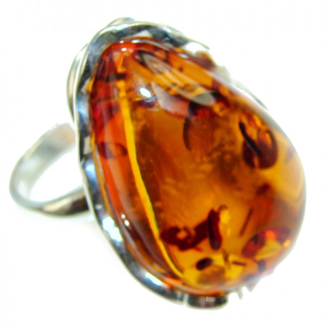 Genuine Baltic Amber .925 Sterling Silver handmade Ring size 9 adjustable