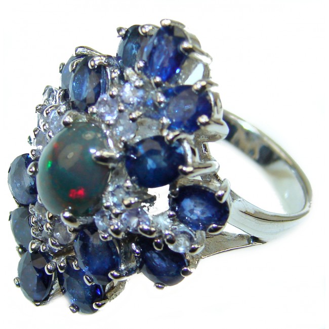 A MAGICAL INSPIRATION Authentic Black Opal Sapphire .925 Sterling Silver handmade Ring s. 7 3/4