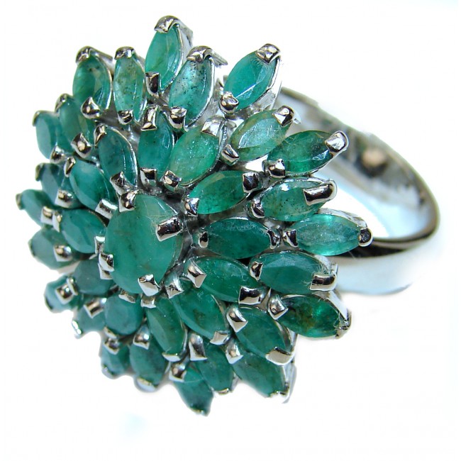 Natalie Genuine Emerald .925 Sterling Silver handcrafted Statement Ring size 8