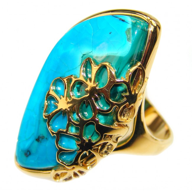Stone Of Harmony Parrots Wing Chrysocolla 18K Gold over .925 Sterling Silver ring s. 8