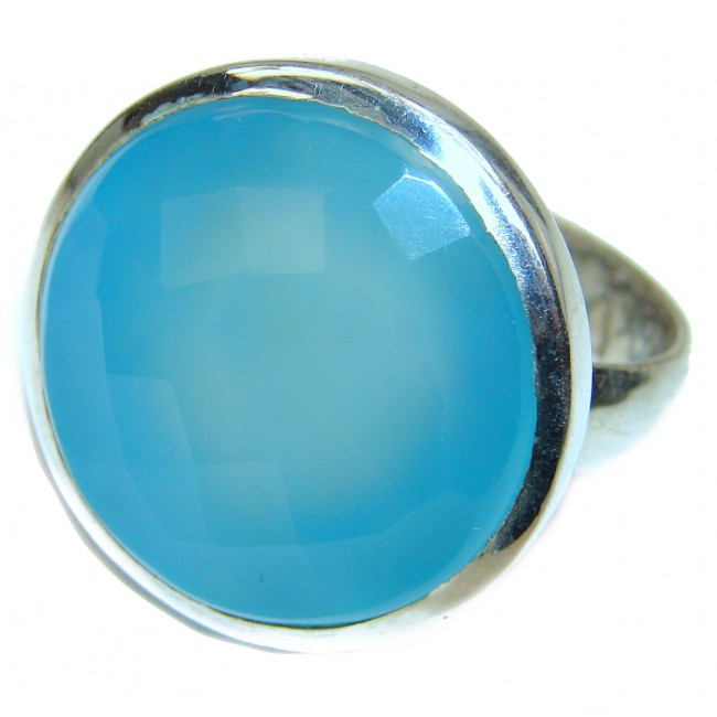 Blue Chalcedony Agate .925 Sterling Silver handcrafted Ring s. 11 1/2