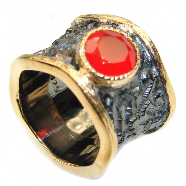 Large Natural Carnelian 18K Gold over .925 Sterling Silver handcrafted ring size 6 1/4