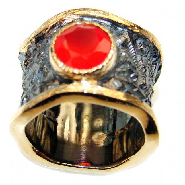 Large Natural Carnelian 18K Gold over .925 Sterling Silver handcrafted ring size 6 1/4