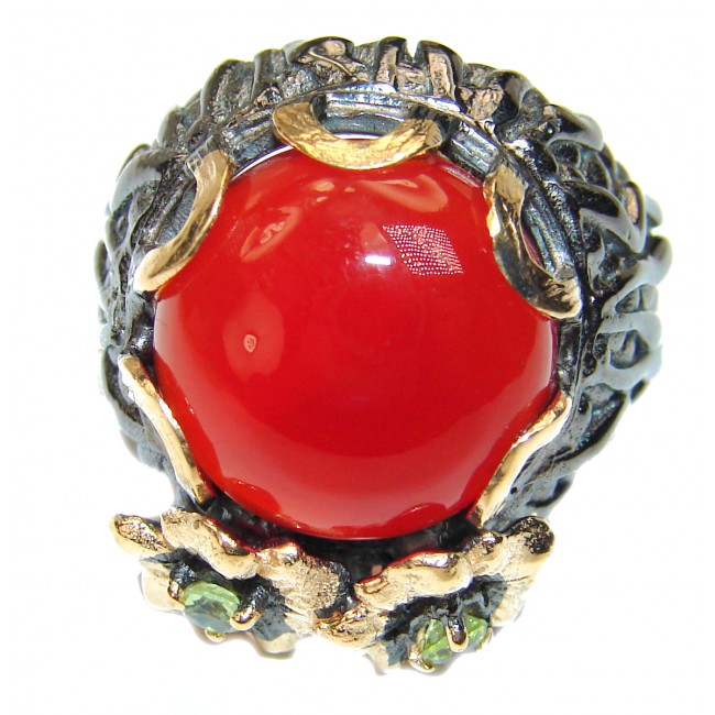 Large Natural Carnelian 18K Gold over .925 Sterling Silver handcrafted ring size 6