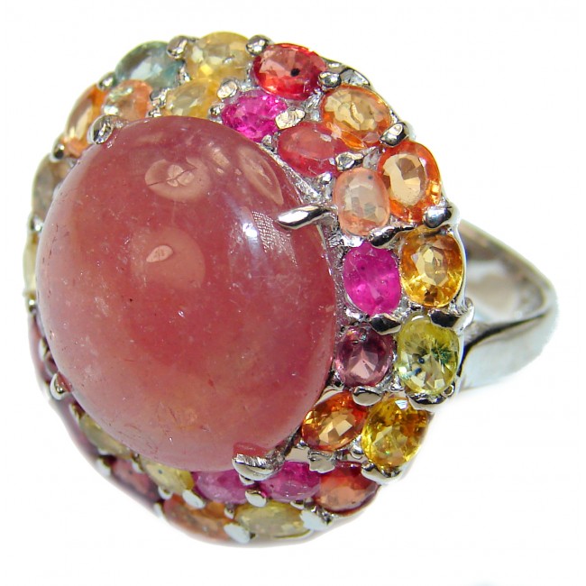 Large Rose authentic Ruby multicolor Sapphire .925 Sterling Silver ring; s. 8