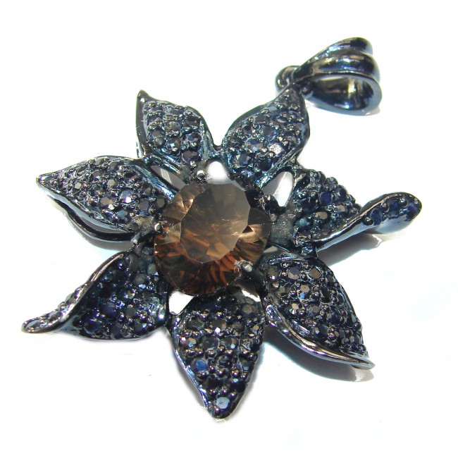 Smoky Topaz Sapphire black rhodium over .925 Sterling Silver handmade pendant