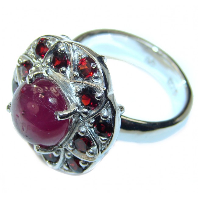 Red Galaxy Star Ruby .925 Sterling Silver handcrafted Large Statement Ring size 8