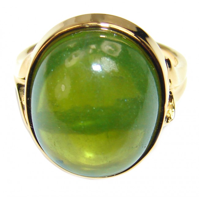 Authentic 16.5ctw Green Tourmaline Yellow gold over .925 Sterling Silver brilliantly handcrafted ring s. 7