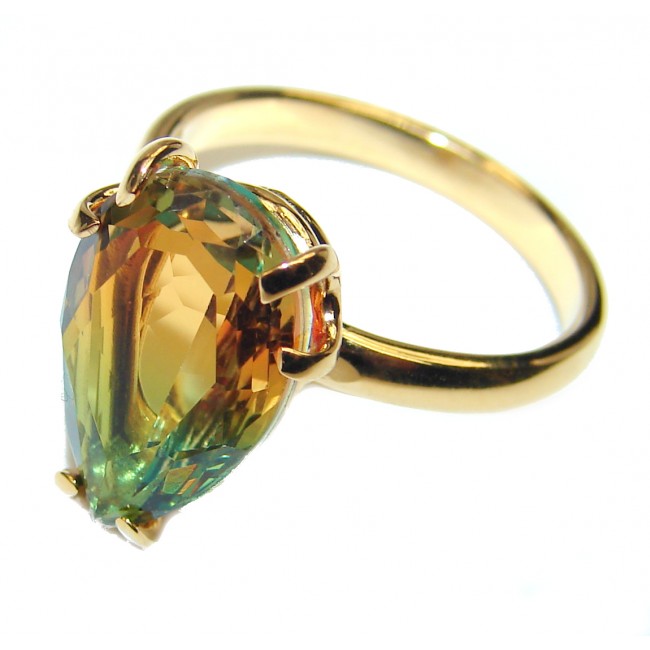 14.5ctw Watermelon Tourmaline 18K Gold over .925 Sterling Silver handcrafted Ring size 7 3/4