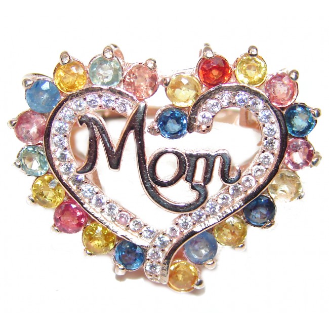 MOM'S HEART Genuine multicolor Sapphire .925 Sterling Silver handcrafted Statement Ring size 8 1/4