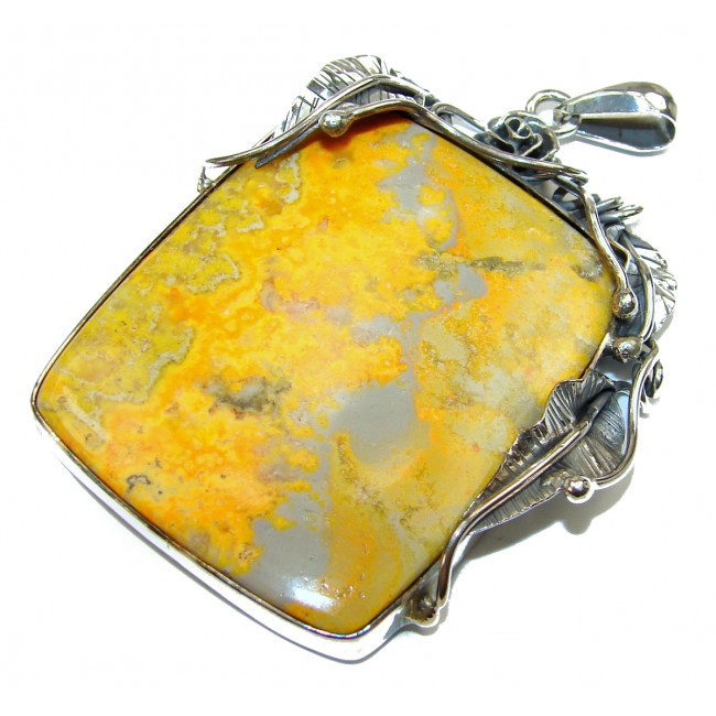 Beauty of Nature Yellow Bumble Bee oxidized .925 Jasper Sterling Silver pendant