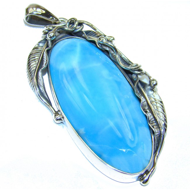 Great quality authentic AAAAA Larimar from Dominican Republic .925 Sterling Silver handmade Huge pendant