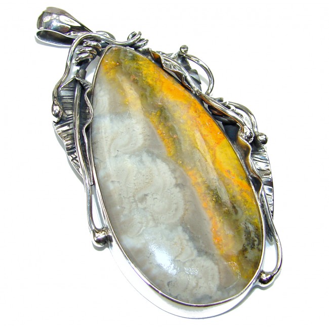 Beauty of Nature Yellow Bumble Bee oxidized .925 Jasper Sterling Silver pendant